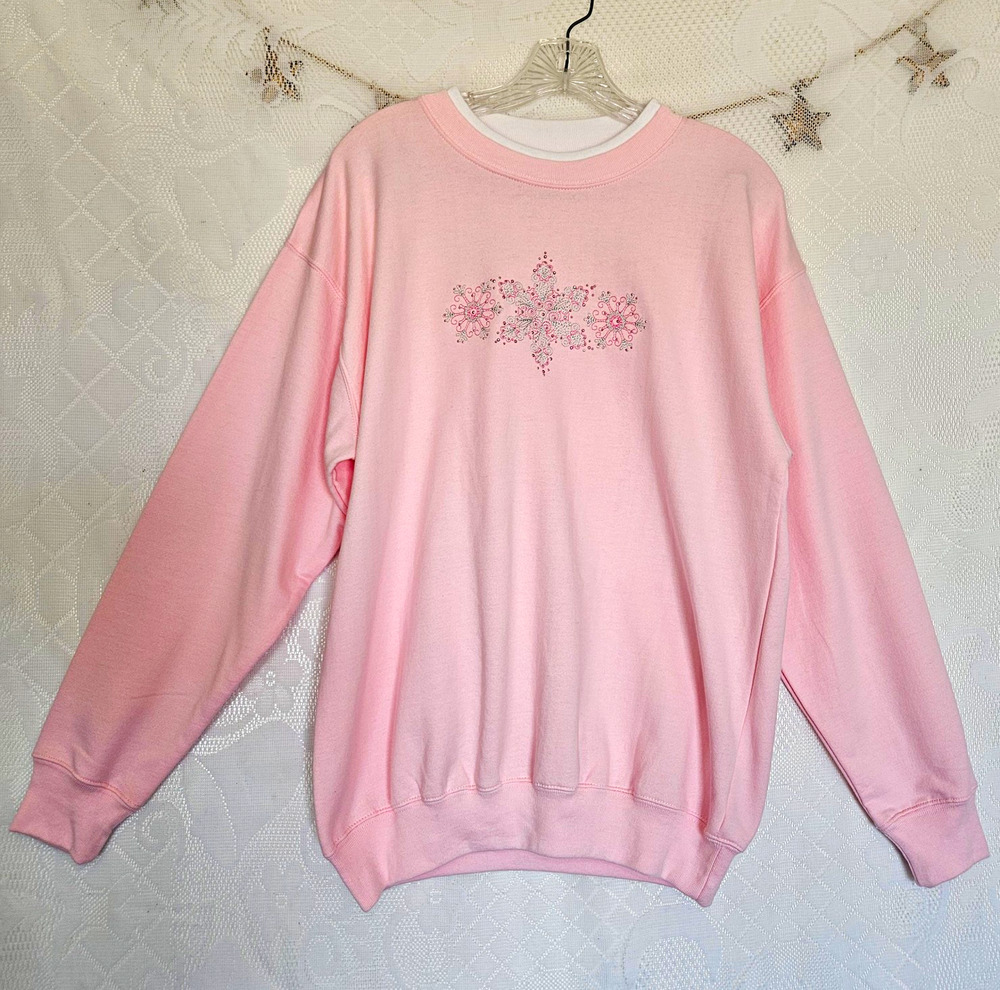 MC Sportswear Vintage Medium Pink Sweatshirt Rhinestone Embroider Cottagecore